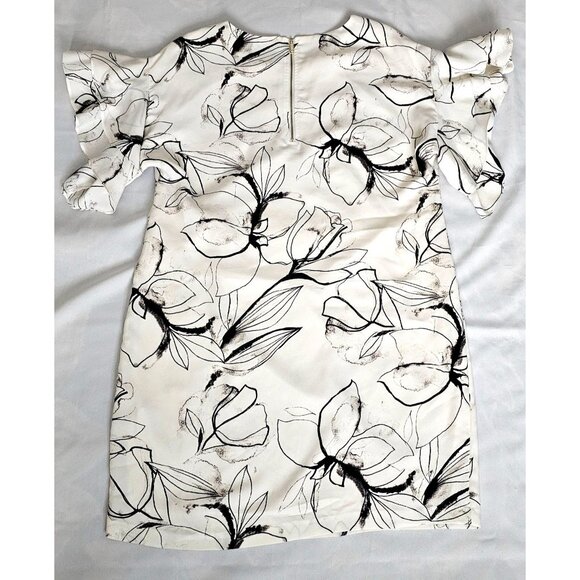 Vince Camuto White Black Floral Layered Ruffle Flutter Sleeve Mini Dress Size 16 - Picture 5 of 16